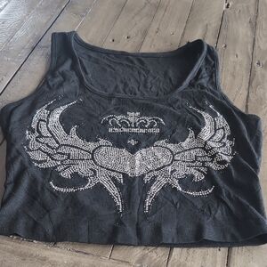 Black Embellished Crop Top with Silver Accents